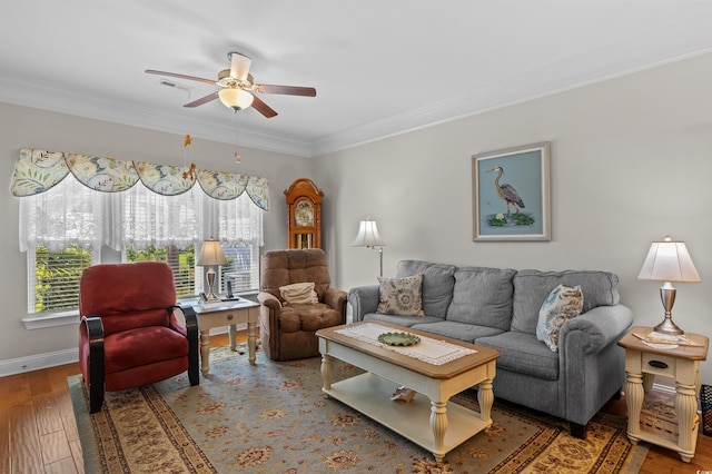 232 Je Edward Dr Unit 21, Myrtle Beach, SC 29588 - living room with crown molding, a ceiling fan, plenty of natural light, and wood finished floors