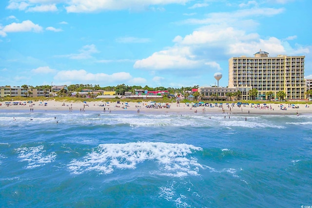 property view of water featuring a beach view