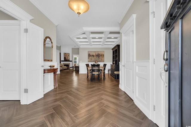 1136 Doubloon Dr, North Myrtle Beach, SC 29582 - foyer with crown molding, coffered ceiling, and beamed ceiling