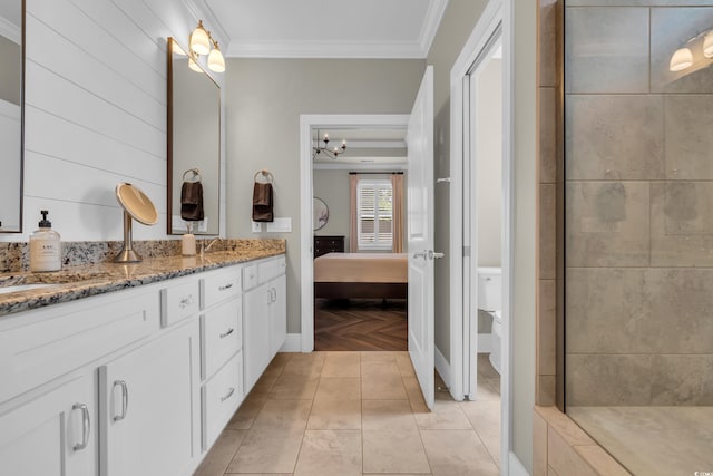 1136 Doubloon Dr, North Myrtle Beach, SC 29582 - full bath with crown molding, vanity, toilet, ensuite bath, and a tile shower