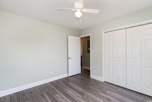 469 Overcrest St, Myrtle Beach, SC 29579 - unfurnished bedroom with wood finished floors, a closet, and ceiling fan