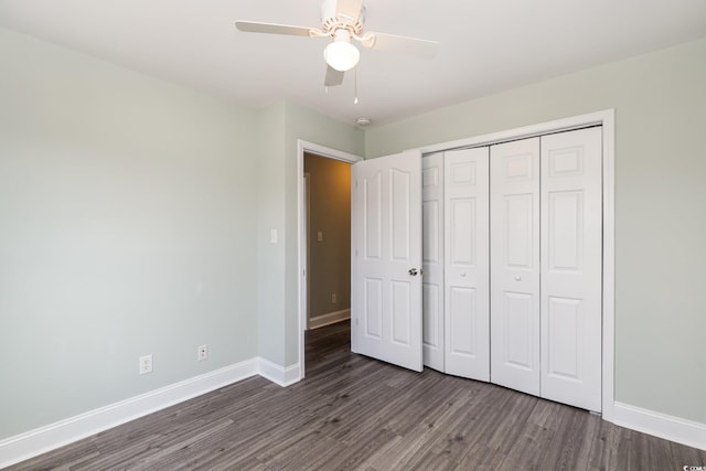 469 Overcrest St, Myrtle Beach, SC 29579 - unfurnished bedroom featuring wood finished floors, a closet, and a ceiling fan