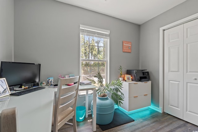 office space with wood finished floors