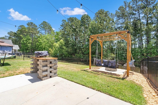 view of yard with a patio and a fenced backyard
