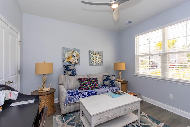 428 Calhoun Falls Dr, Myrtle Beach, SC 29579 - bedroom with baseboards, wood finished floors, and ceiling fan