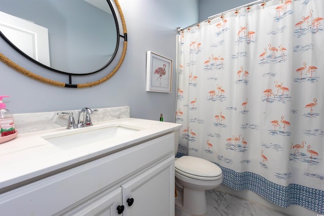 428 Calhoun Falls Dr, Myrtle Beach, SC 29579 - bathroom featuring marble finish floors, vanity, toilet, and a shower with shower curtain