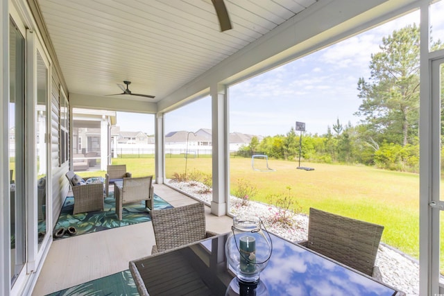 428 Calhoun Falls Dr, Myrtle Beach, SC 29579 - sunroom with a ceiling fan and outdoor dining space