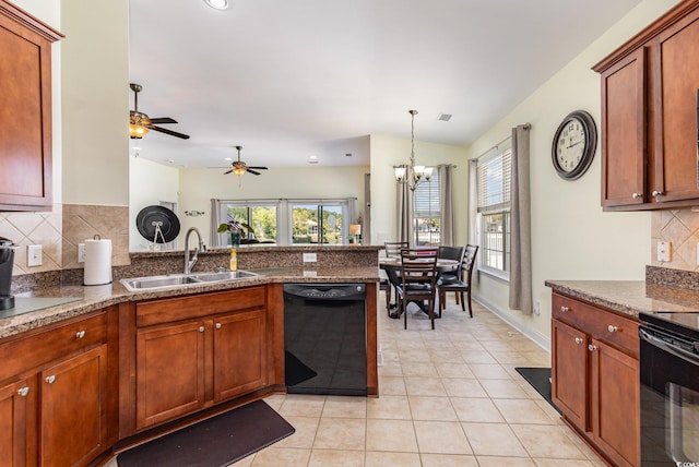 2940 Tigers Eye Rd, Little River, SC 29566 - kitchen with black appliances, a sink, tasteful backsplash, ceiling fan, and healthy amount of natural light