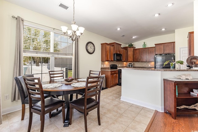 2940 Tigers Eye Rd, Little River, SC 29566 - dining room featuring a chandelier, recessed lighting, lofted ceiling, and baseboards
