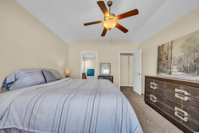 381 Winslow Ave, Myrtle Beach, SC 29588 - bedroom featuring baseboards, ceiling fan, lofted ceiling, and dark colored carpet