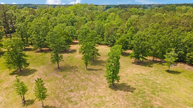 birds eye view of property with a wooded view