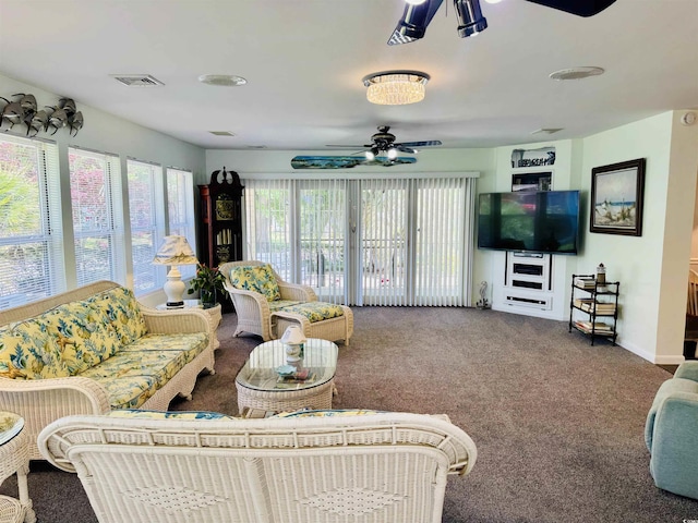 801 Talbot Cir, Myrtle Beach, SC 29577 - living area with a ceiling fan, healthy amount of natural light, carpet, and baseboards