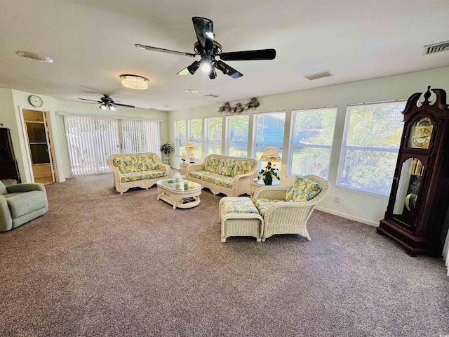 801 Talbot Cir, Myrtle Beach, SC 29577 - living area featuring a ceiling fan, carpet floors, and plenty of natural light