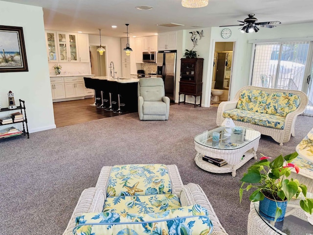 801 Talbot Cir, Myrtle Beach, SC 29577 - living area featuring dark colored carpet, recessed lighting, ceiling fan, and baseboards