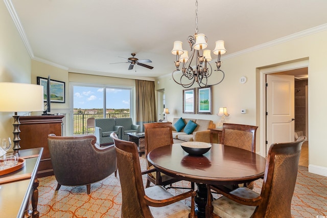 8121 Amalfi Pl Unit 4-801, Myrtle Beach, SC 29572 - dining room featuring crown molding, ceiling fan, and a chandelier
