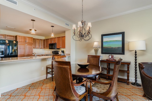 8121 Amalfi Pl Unit 4-801, Myrtle Beach, SC 29572 - dining area with a chandelier and ornamental molding