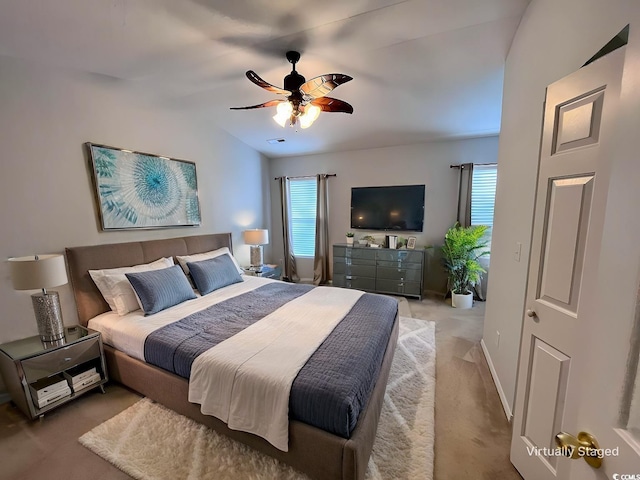 109 Old Town Way Unit 4, Myrtle Beach, SC 29588 - carpeted bedroom with baseboards, ceiling fan, lofted ceiling, and multiple windows