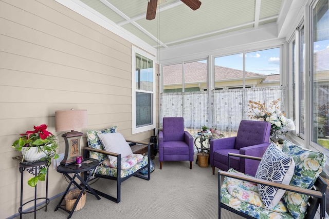 1048 Longwood Bluffs Cir, Murrells Inlet, SC 29576 - sunroom / solarium with carpet, ceiling fan, an outdoor living space, and plenty of natural light