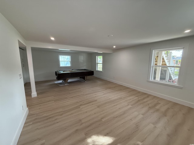 rec room with pool table, baseboards, and recessed lighting