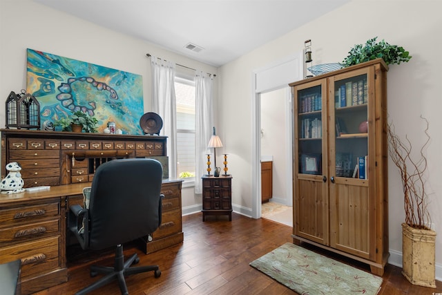 2089 Suncrest Dr, Myrtle Beach, SC 29577 - office space with visible vents, baseboards, and dark wood-style flooring
