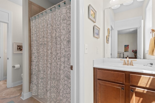 2089 Suncrest Dr, Myrtle Beach, SC 29577 - full bathroom with toilet, a shower with shower curtain, tile patterned flooring, and vanity