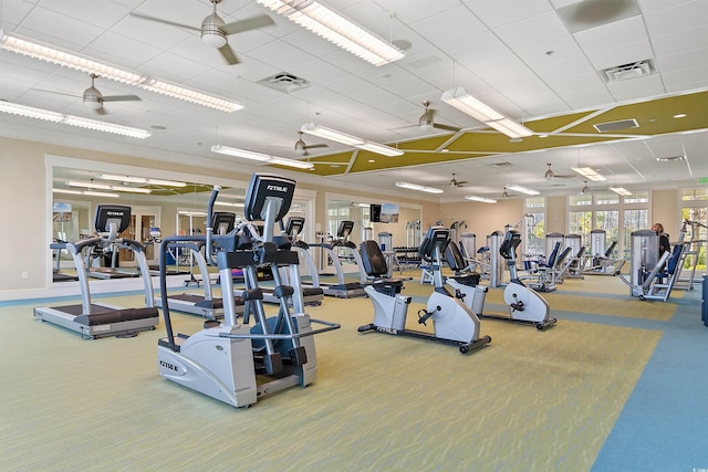 2089 Suncrest Dr, Myrtle Beach, SC 29577 - gym with carpet flooring, visible vents, and a drop ceiling