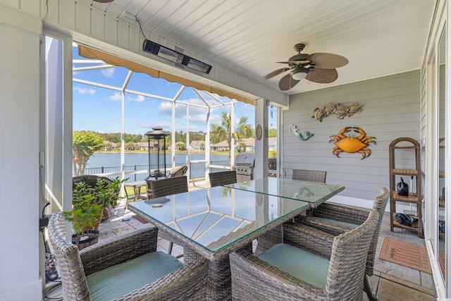 179 Hyacinth Loop, Murrells Inlet, SC 29576 - sunroom with a water view, outdoor dining area, and ceiling fan