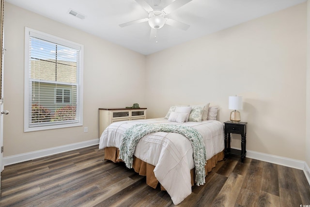 179 Hyacinth Loop, Murrells Inlet, SC 29576 - bedroom with dark wood finished floors, visible vents, baseboards, and a ceiling fan
