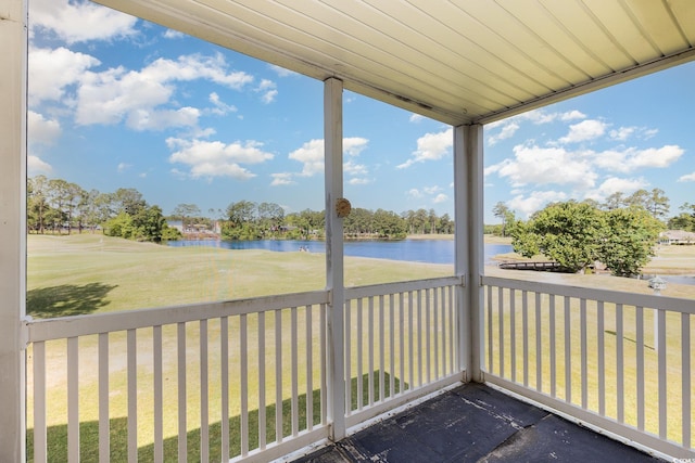 exterior space with a water view