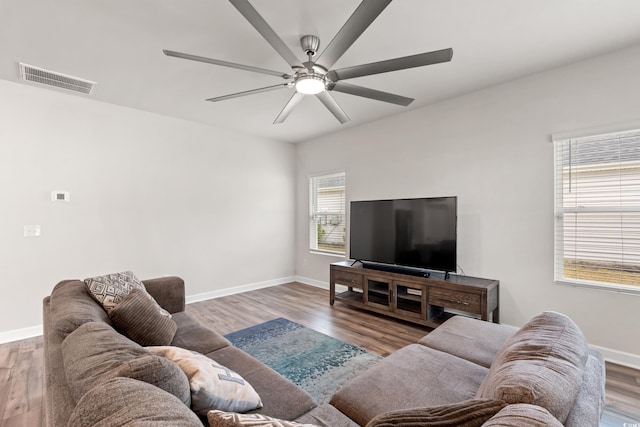 4609 Day Lily Run St, Myrtle Beach, SC 29579 - living room featuring a ceiling fan, baseboards, and wood finished floors