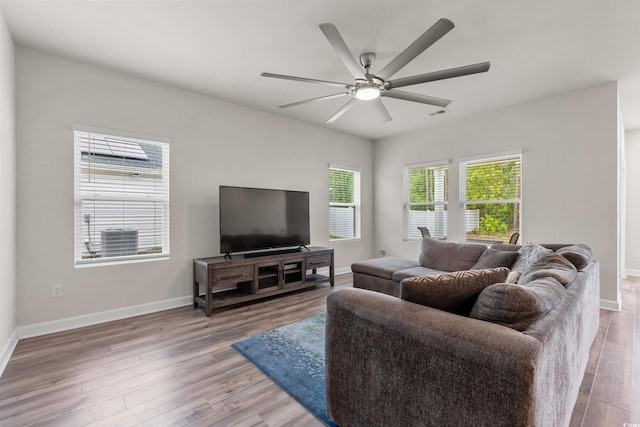 4609 Day Lily Run St, Myrtle Beach, SC 29579 - living area featuring a ceiling fan, wood finished floors, and baseboards