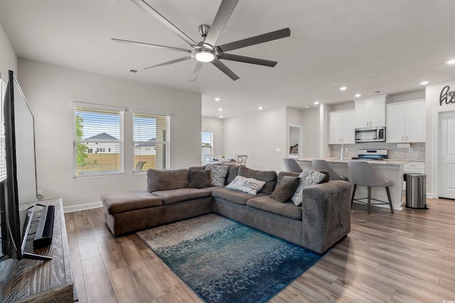 4609 Day Lily Run St, Myrtle Beach, SC 29579 - living area featuring ceiling fan, light wood finished floors, recessed lighting, and baseboards