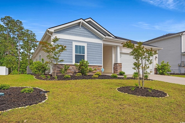 4609 Day Lily Run St, Myrtle Beach, SC 29579 - craftsman-style home featuring stone siding, driveway, an attached garage, and a front lawn
