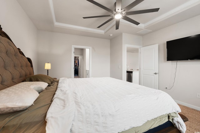 4609 Day Lily Run St, Myrtle Beach, SC 29579 - carpeted bedroom featuring a raised ceiling, a spacious closet, a ceiling fan, and baseboards