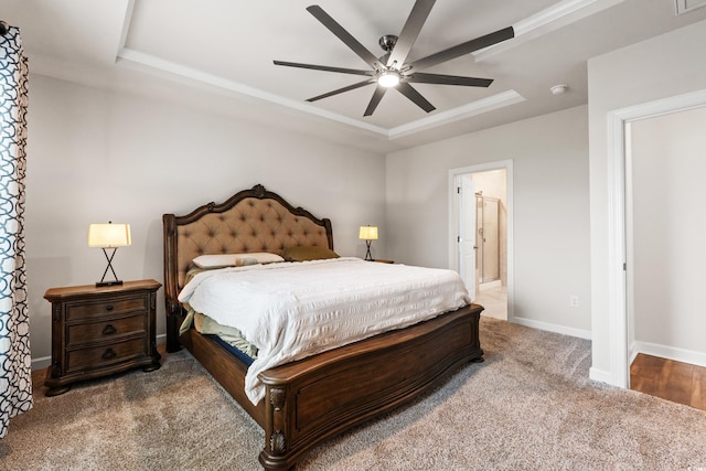 4609 Day Lily Run St, Myrtle Beach, SC 29579 - bedroom with a tray ceiling, carpet floors, baseboards, connected bathroom, and ceiling fan