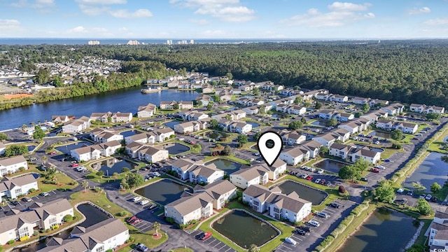 2258 Essex Dr Unit G, Surfside Beach, SC 29575 - drone / aerial view with a wooded view, a water view, and a residential view