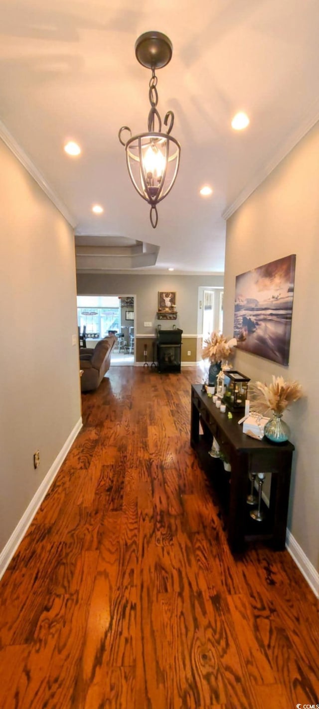 1717 Perdiz Covey Ct, Myrtle Beach, SC 29588 - hall with ornamental molding, baseboards, wood finished floors, and recessed lighting