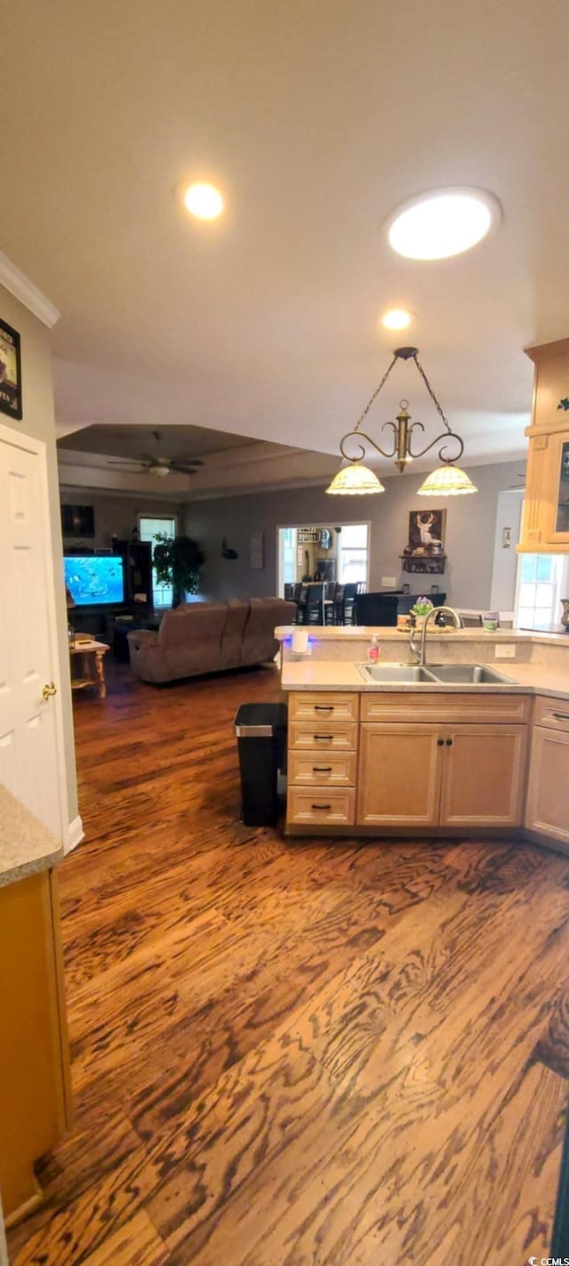 1717 Perdiz Covey Ct, Myrtle Beach, SC 29588 - kitchen with a sink, crown molding, open floor plan, light countertops, and recessed lighting