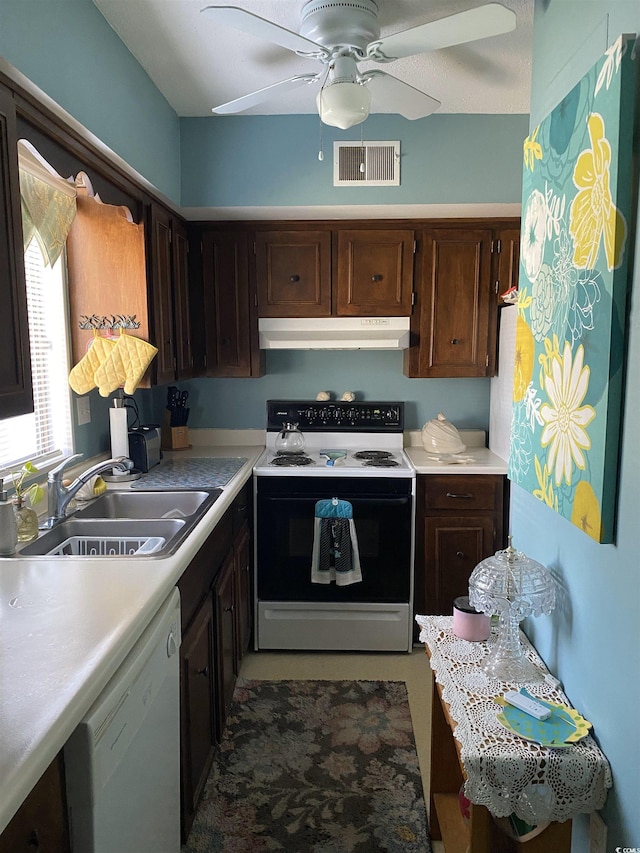 913 Villa Dr Unit 913, North Myrtle Beach, SC 29582 - kitchen with a sink, range with electric stovetop, visible vents, dishwasher, and under cabinet range hood
