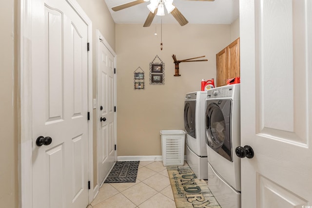 1004 Addington Ct, Murrells Inlet, SC 29576 - laundry room with independent washer and dryer, ceiling fan, cabinet space, light tile patterned flooring, and baseboards
