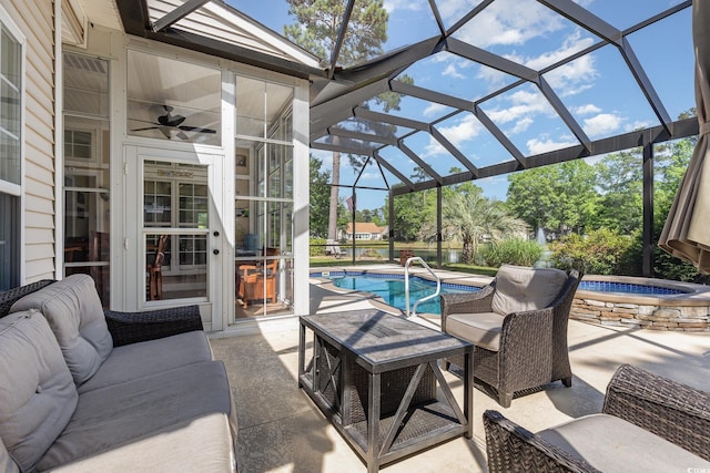 1004 Addington Ct, Murrells Inlet, SC 29576 - view of patio featuring a jacuzzi, a ceiling fan, an outdoor pool, an outdoor living space, and a lanai