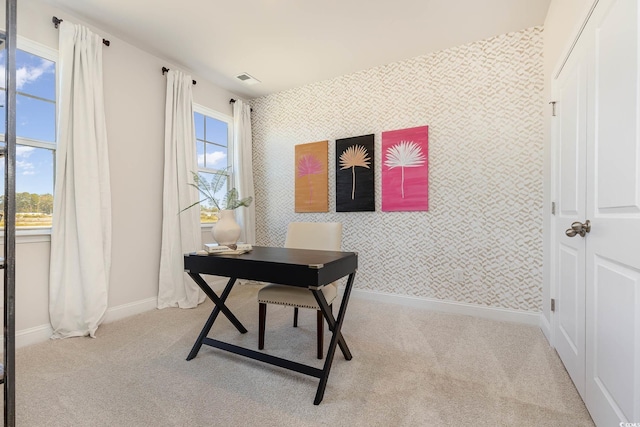 725 Choctaw Dr, Conway, SC 29526 - office space with wallpapered walls, carpet floors, and baseboards