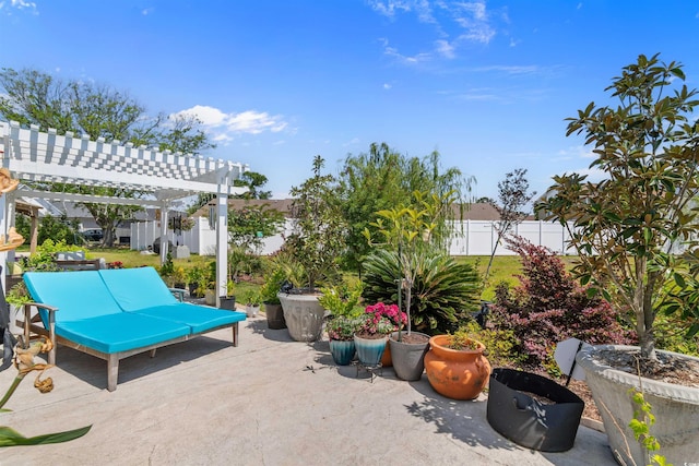 view of patio featuring a pergola and a fenced backyard