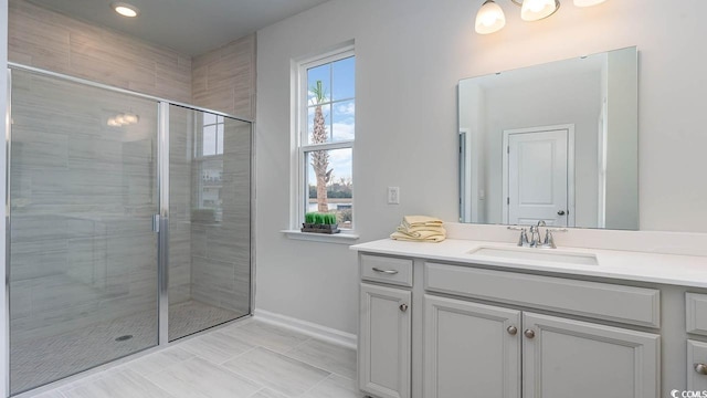 733 Choctaw Dr, Conway, SC 29526 - full bath featuring vanity, a shower stall, and baseboards