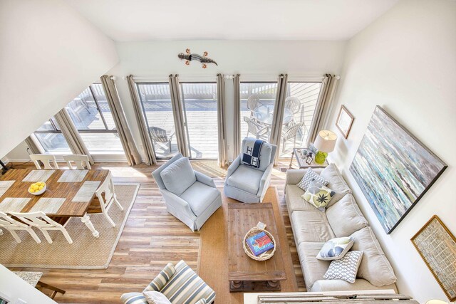 living area featuring light wood-style flooring