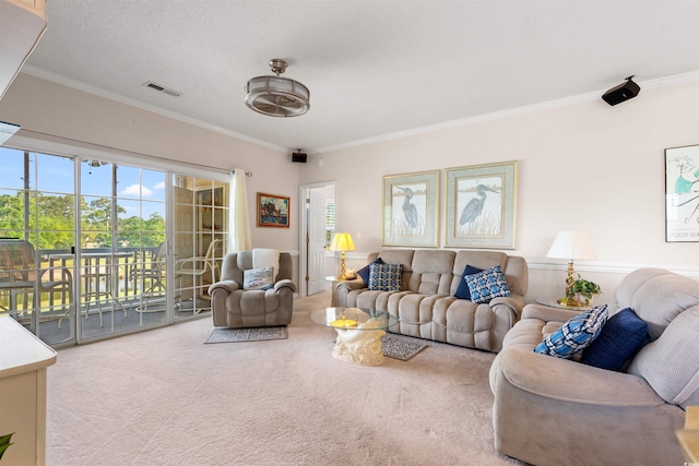 4429 Turtle Ln Unit 3A, Little River, SC 29566 - living room featuring carpet, visible vents, and ornamental molding