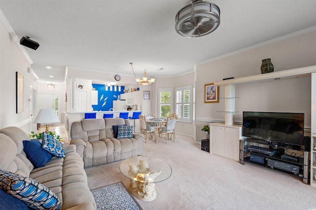 4429 Turtle Ln Unit 3A, Little River, SC 29566 - living area with crown molding, a chandelier, and light carpet