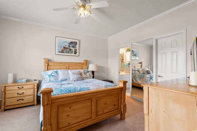 4429 Turtle Ln Unit 3A, Little River, SC 29566 - bedroom with light colored carpet, crown molding, ensuite bathroom, and ceiling fan