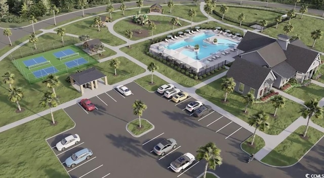 bird's eye view of a pool