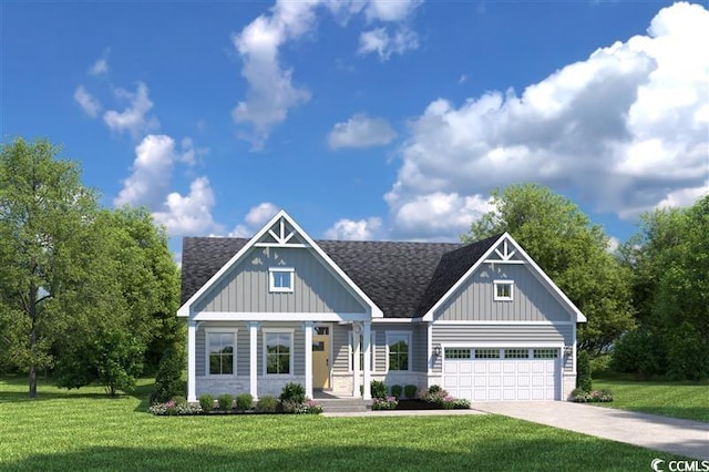 7031 Denim Loop, Myrtle Beach, SC 29579 - view of front of house with a front yard, driveway, an attached garage, and roof with shingles